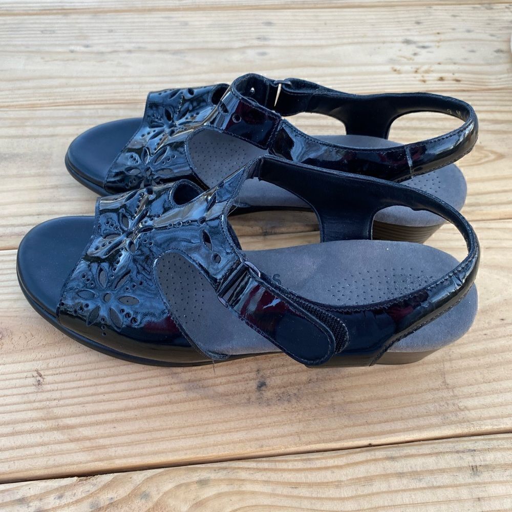 ✅SAS tripod, comfort, Patton leather black, sandals, size 9